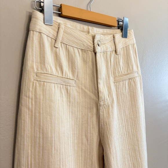 Cream & White Stripe Textured Wide Leg Denim Tailored Trousers - Picture 4 of 14